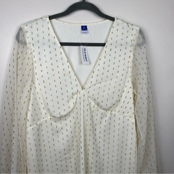 NWT Old Navy Women's Ivory V-Neck Long Sleeve Mini Dress Medium Tall - Picture 4 of 6